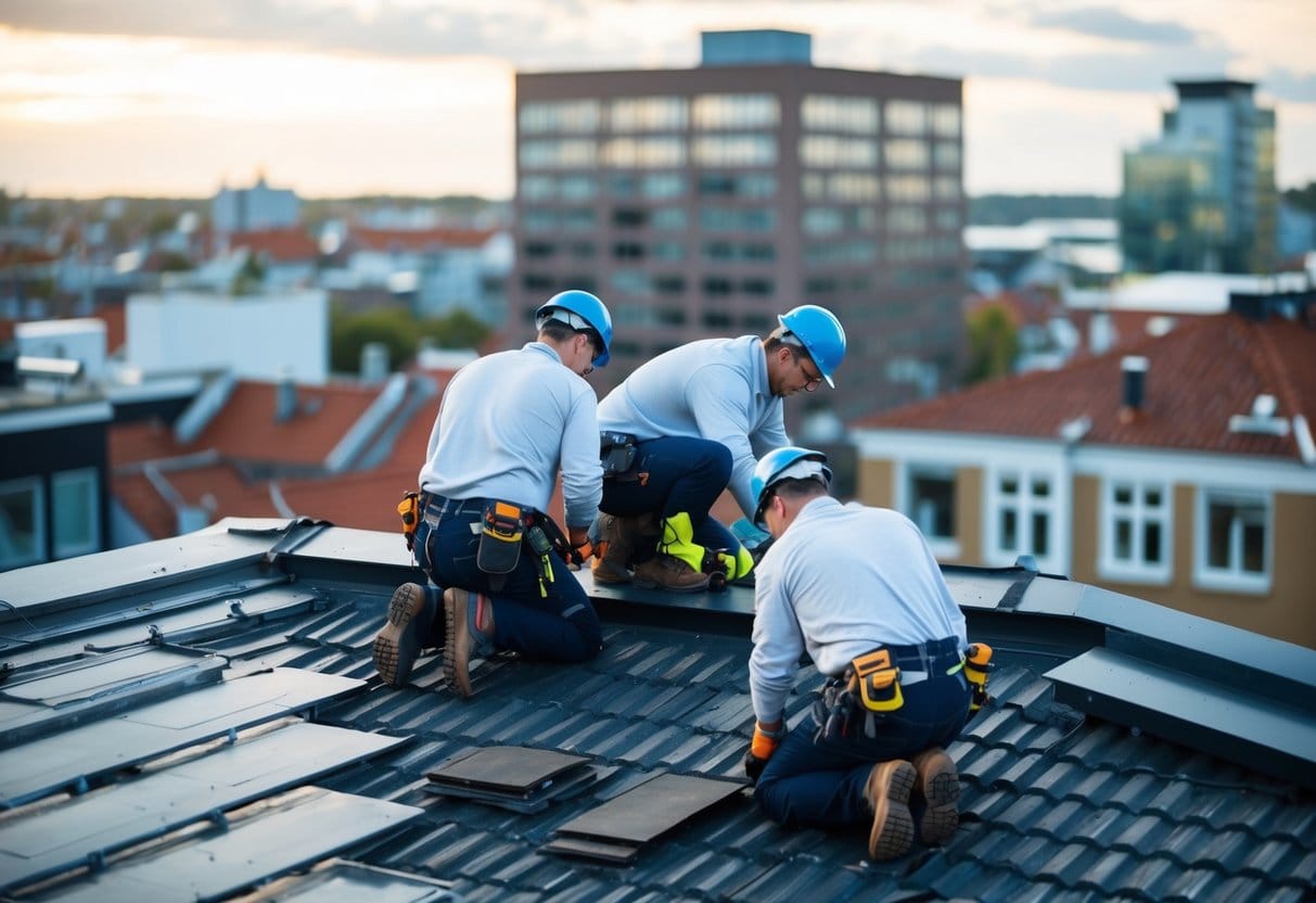 A team of specialists working on a rooftop in Sunds Denmark ensuring the best quality roof