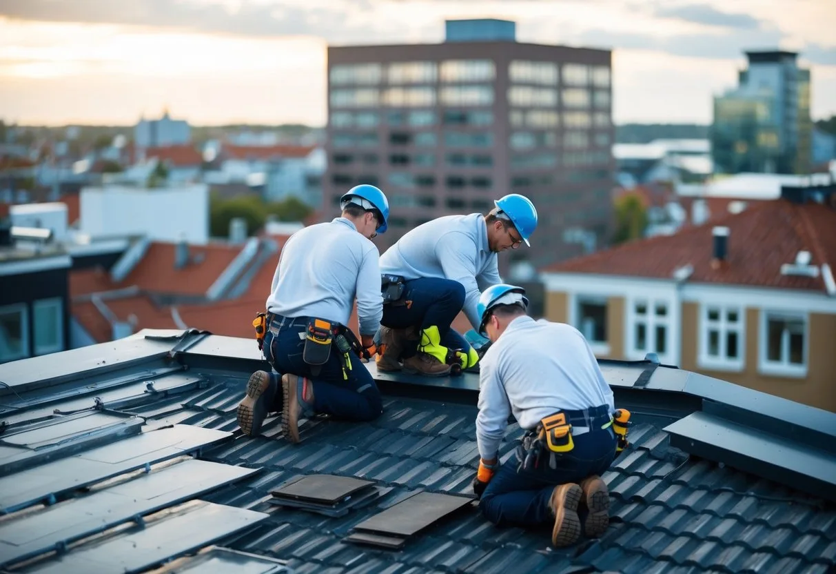 A team of specialists working on a rooftop in Sunds Denmark ensuring the best quality roof